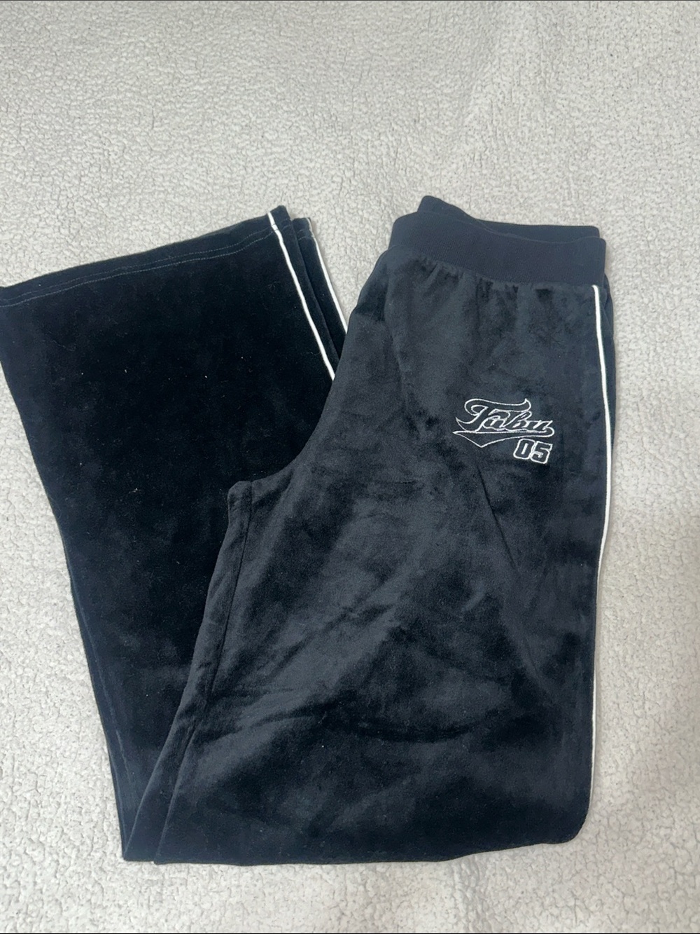 FUBU collaboration with forever 21 Black Velour Track Pants with White Piping